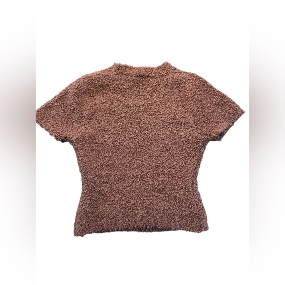 SKIMS Brown Tan Fuzzy Cropped Short Sleeve Knitted Stretchy Women's Top XXS/XS - Picture 2 of 5